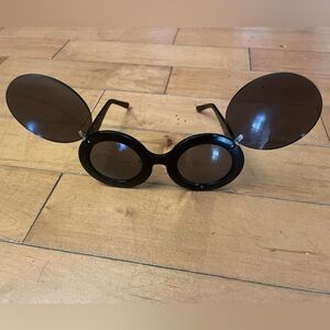 Round Black Flip-Out Lady Gaga style Sunglasses